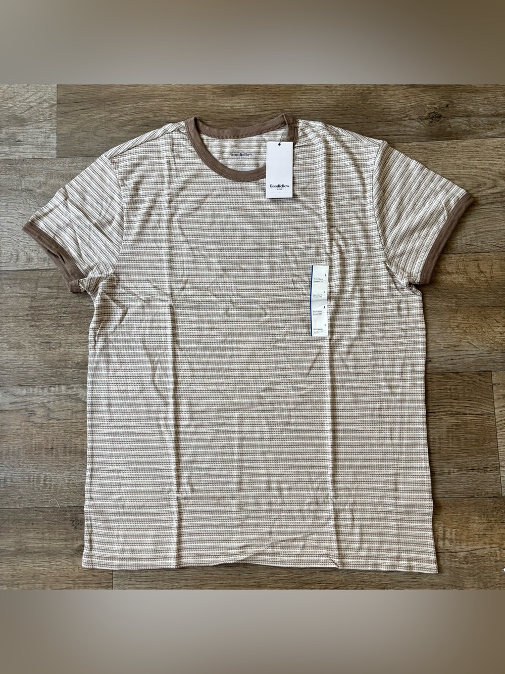 Goodfellow Co Mens Striped Crew Neck T Shirt Brown Tan White Size large NEW